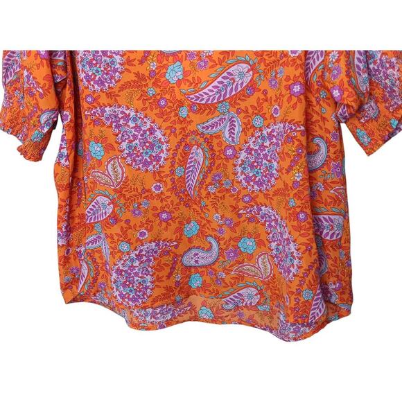 New Easel Boho Floral Paisley Blouse Orange Pink Blue Top 3/4 SleeveSize Small - Picture 4 of 10